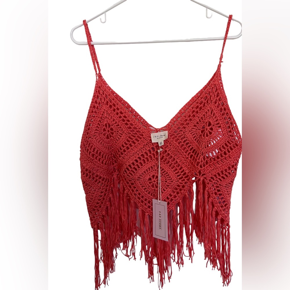 143 Story womens 2x crochet boho cropped tank